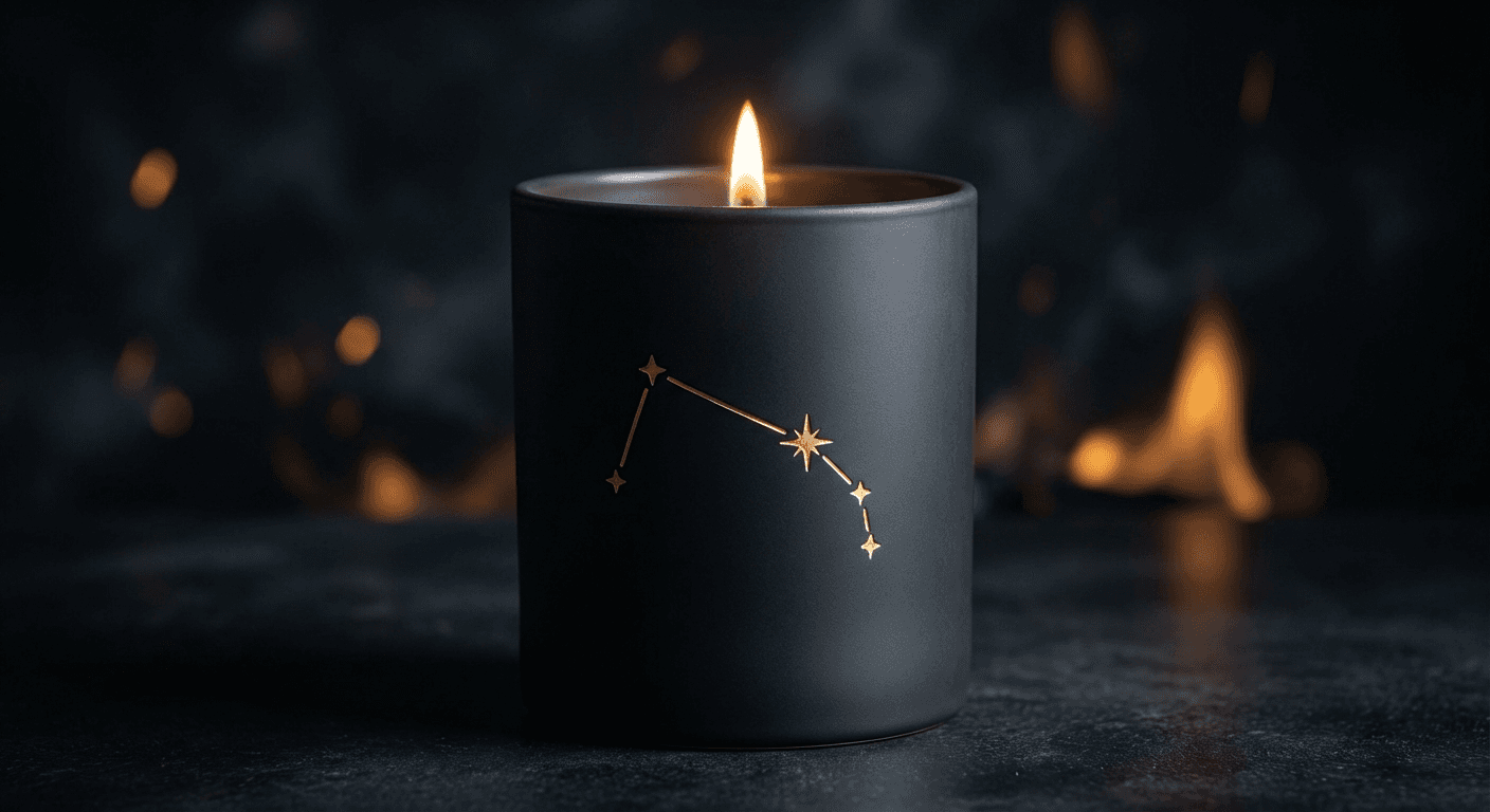 Aries zodiac candle — Ignite your warrior spirit. Scent notes: Black Pepper, Cinnamon Bark, Smoked Cedar, Dragon's Blood